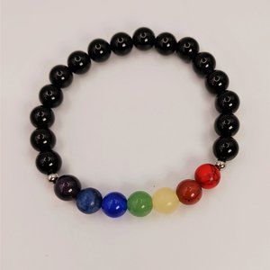 Elastic Cord Rainbow Black Agate Bracelet